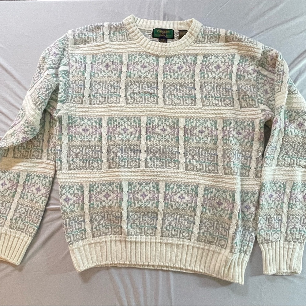 Vintage Grandpa style Alexander Julian Geometric Cream and Pastel Sweater